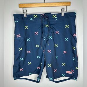 Vineyard Vines Mens Fishbones Board Shorts Swim Trunks 9"‎ Inseam Blue Size 33